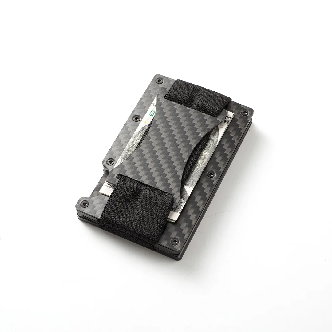 
2021 cool high end black matte RFID carbon fiber back Strap card holder 