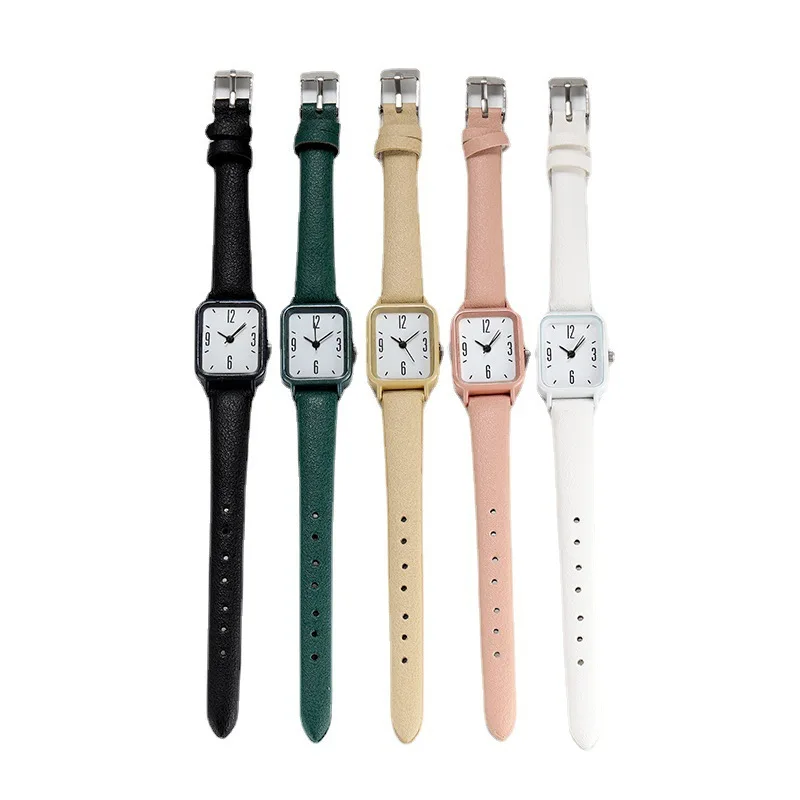 NJC New alloy square watch digital scale leather strap quartz watch college student dedicated wrist watch