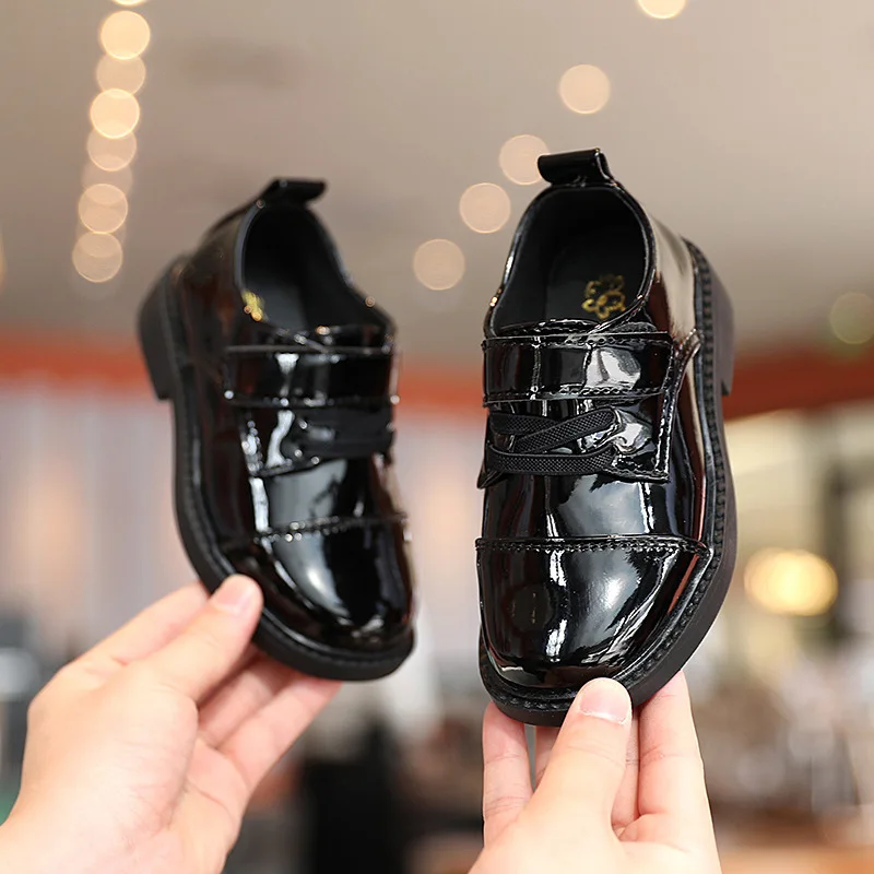Spring New arrival high quality leather black kids school shoes Girl