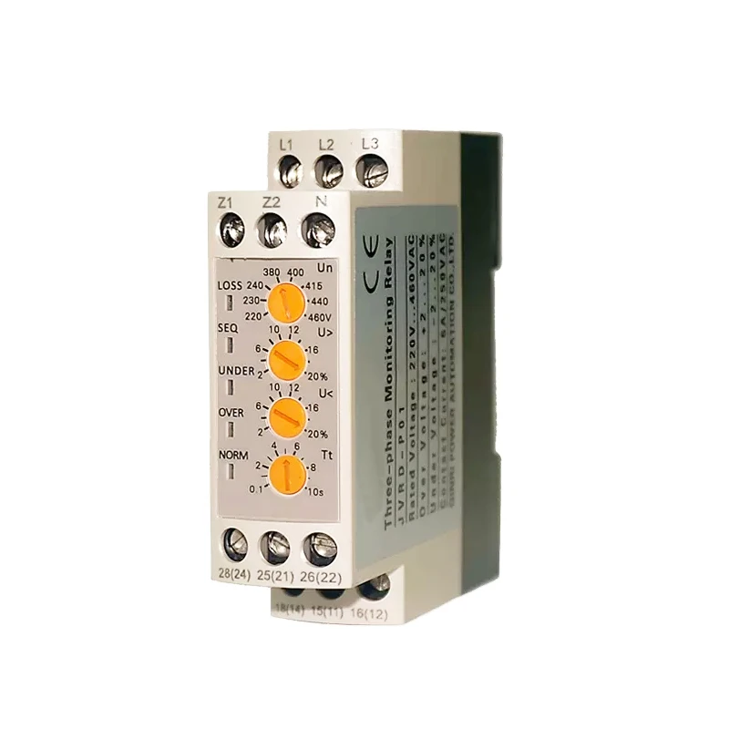 Three phases voltage monitoring relay adjustable rated voltage 220-460V over&under voltage protector