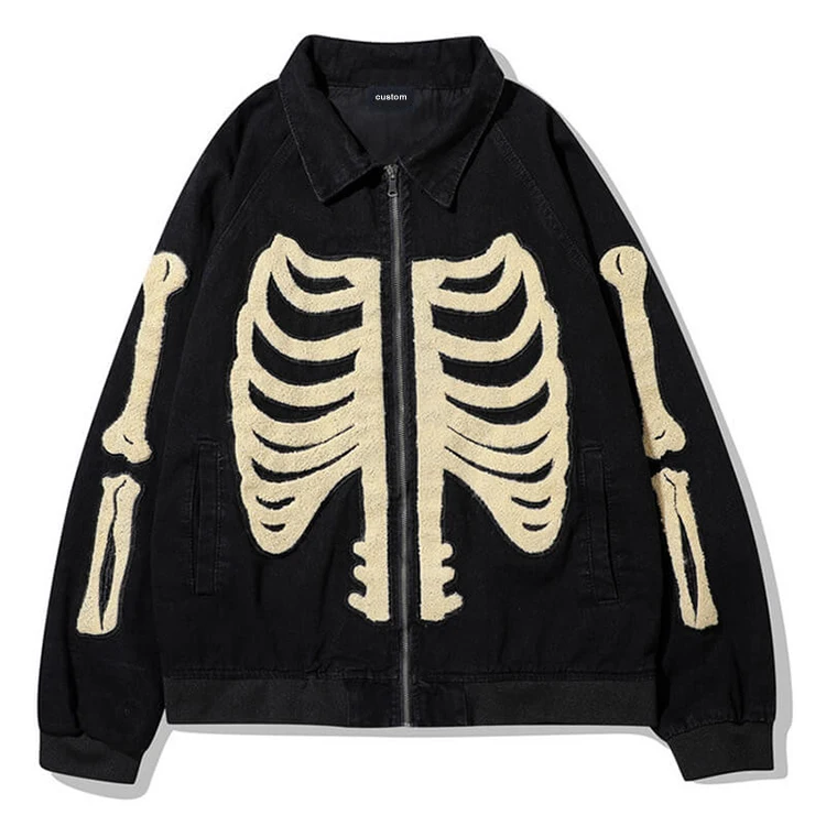 Wholesale fashion casual streetwear denim coat high quality mens clothing jacket OEM custom skeleton denim jackets