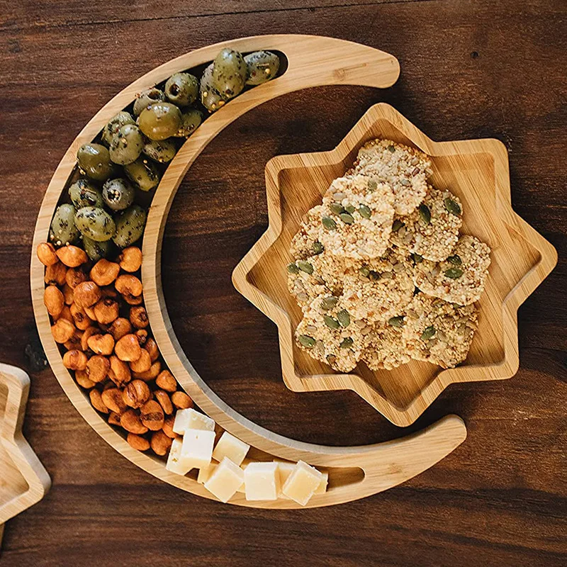 kaan Star Moon Dried Fruit Ramadan Wood Muslim Islamic Gifts Eid al-Fitr Mubarak Wood Fruit Hotel Dinner Plate Decoration