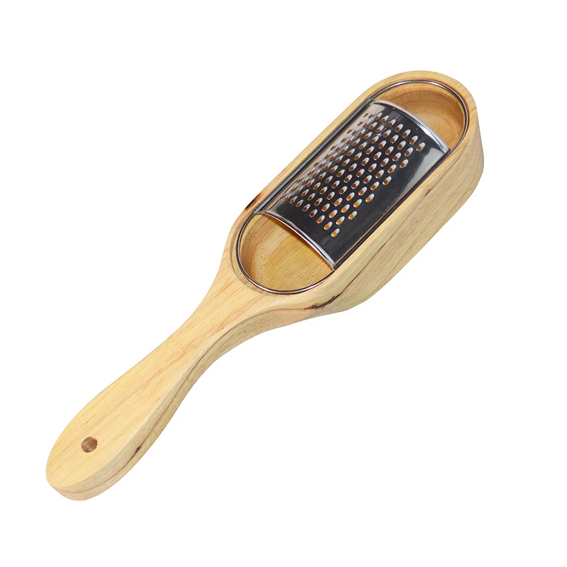 Multifunction Manual Oak Wood Handle Stainless Steel Rotary Cheese Grater with Container