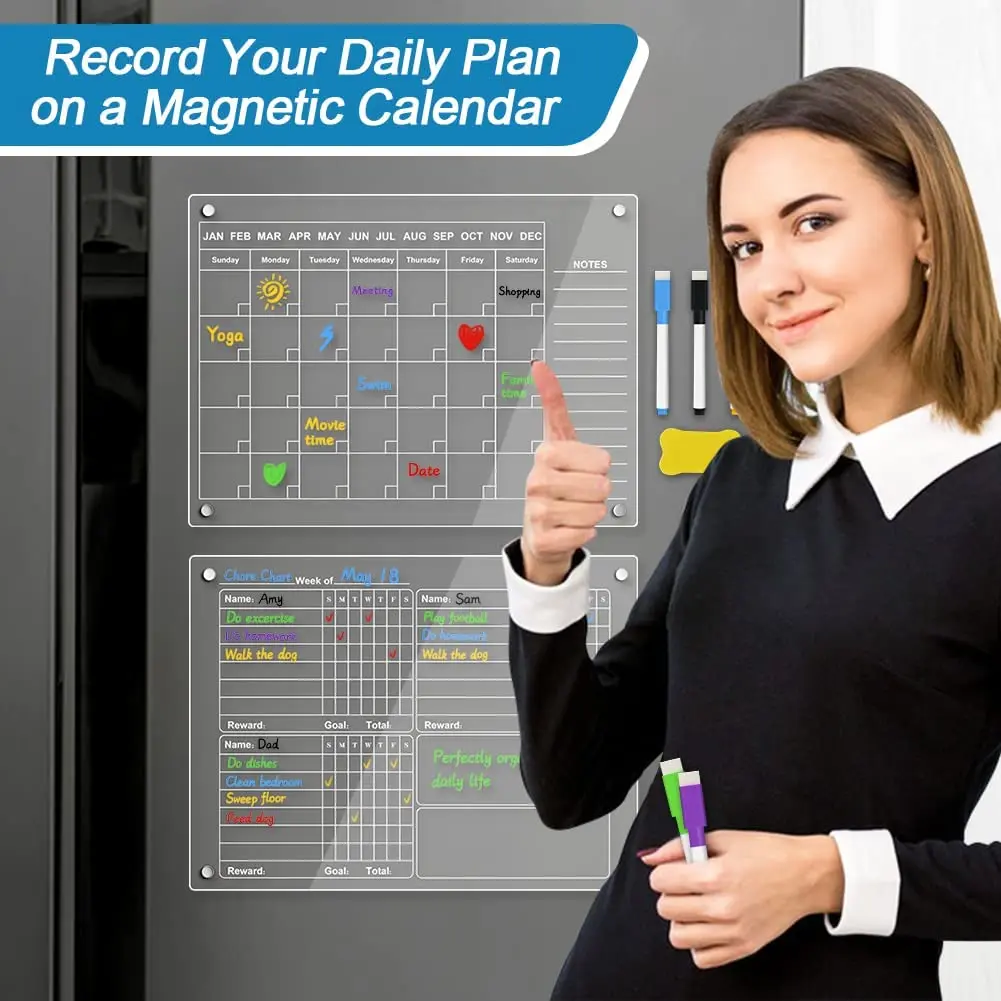 Factory Supply Hot Sales Customized Wholesale Monthly Weekly Daily Calendar Planner Magnetic Dry Erase Acrylic Whiteboard