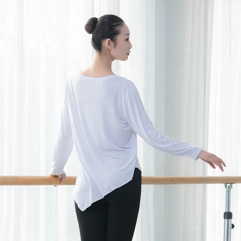 Side Slits Yoga Clothes Loose High Elastic Modal Long Sleeve Irregular Modern Dance Tops For Women