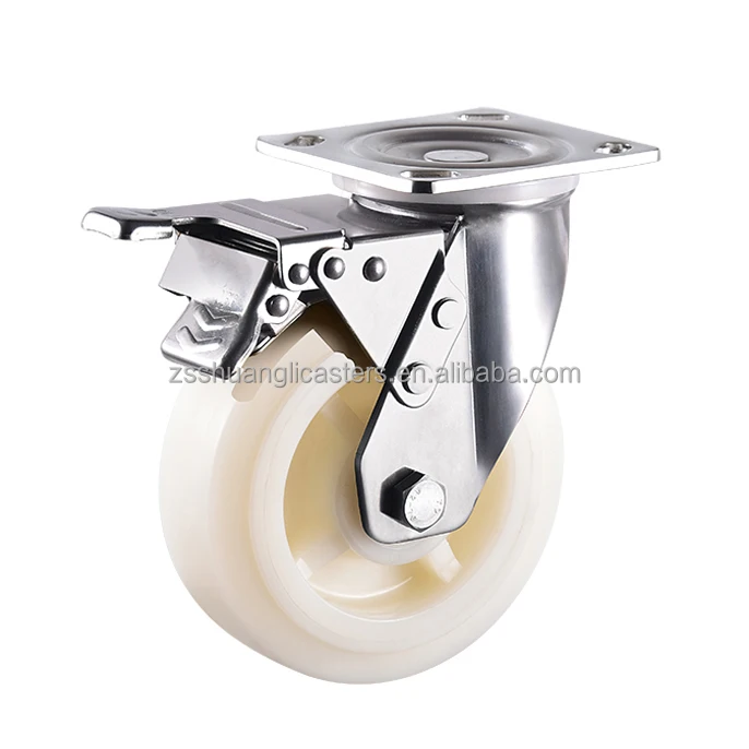 6 Inch Heavy Duty Stainless Steel Castor Wheel with Foot Brake PP Nylon Machine Swivel Stainless Steel wheel Caster