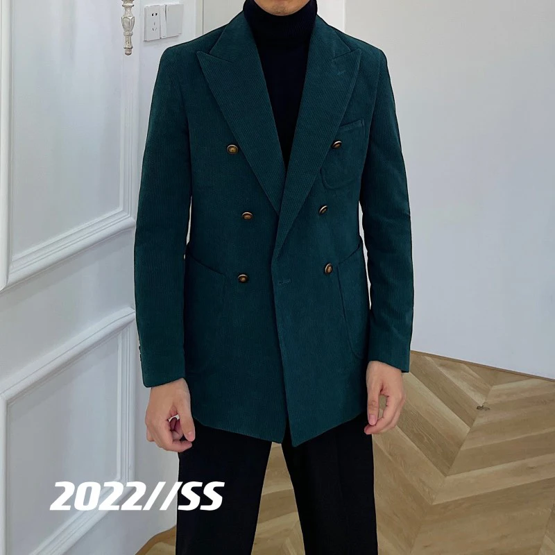 Wholesale new products British slim fit retro double breasted corduroy gentleman suit