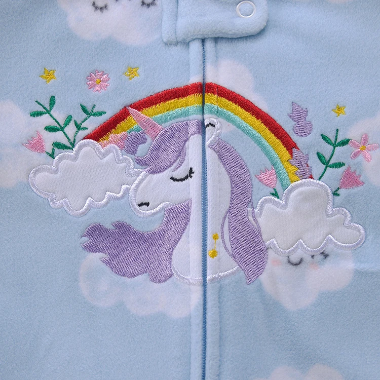 New Born Baby Cloth Winter Polar Fleece Rompers Baby Boy Girl Cartoon Foot Zipper One-piece Pajama