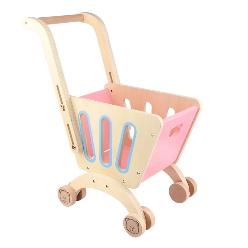 
Kids Wooden Pretend Play Trolley Toys Wooden Shopping Trolley Basket Pretend Role Play Toys For Child Educational 