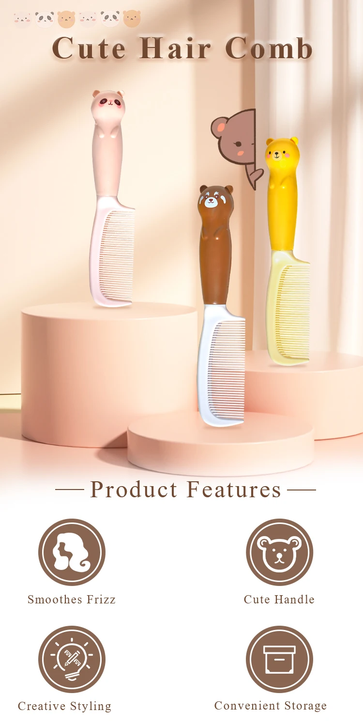 cartoon leopard compact pins hairbrush