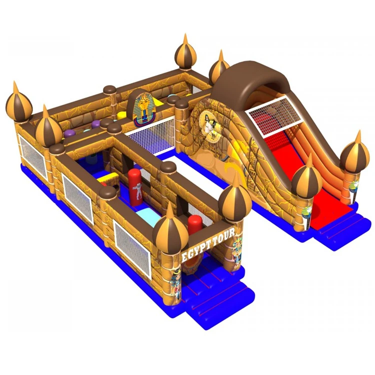 
Factory price Egypt Tour theme Inflatable bouncy jump castle tunnel with slide combo Obstacle Course for sale 