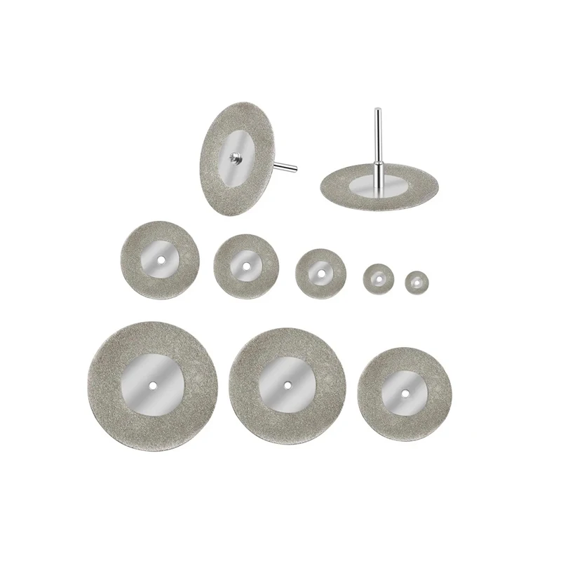 10 Pcs Emery Cutting Blades Drill Bits+2 Mandrel Connecting Rod Diamond Rotary Tool Cutting Disc Electric Grinding Saw Blade
