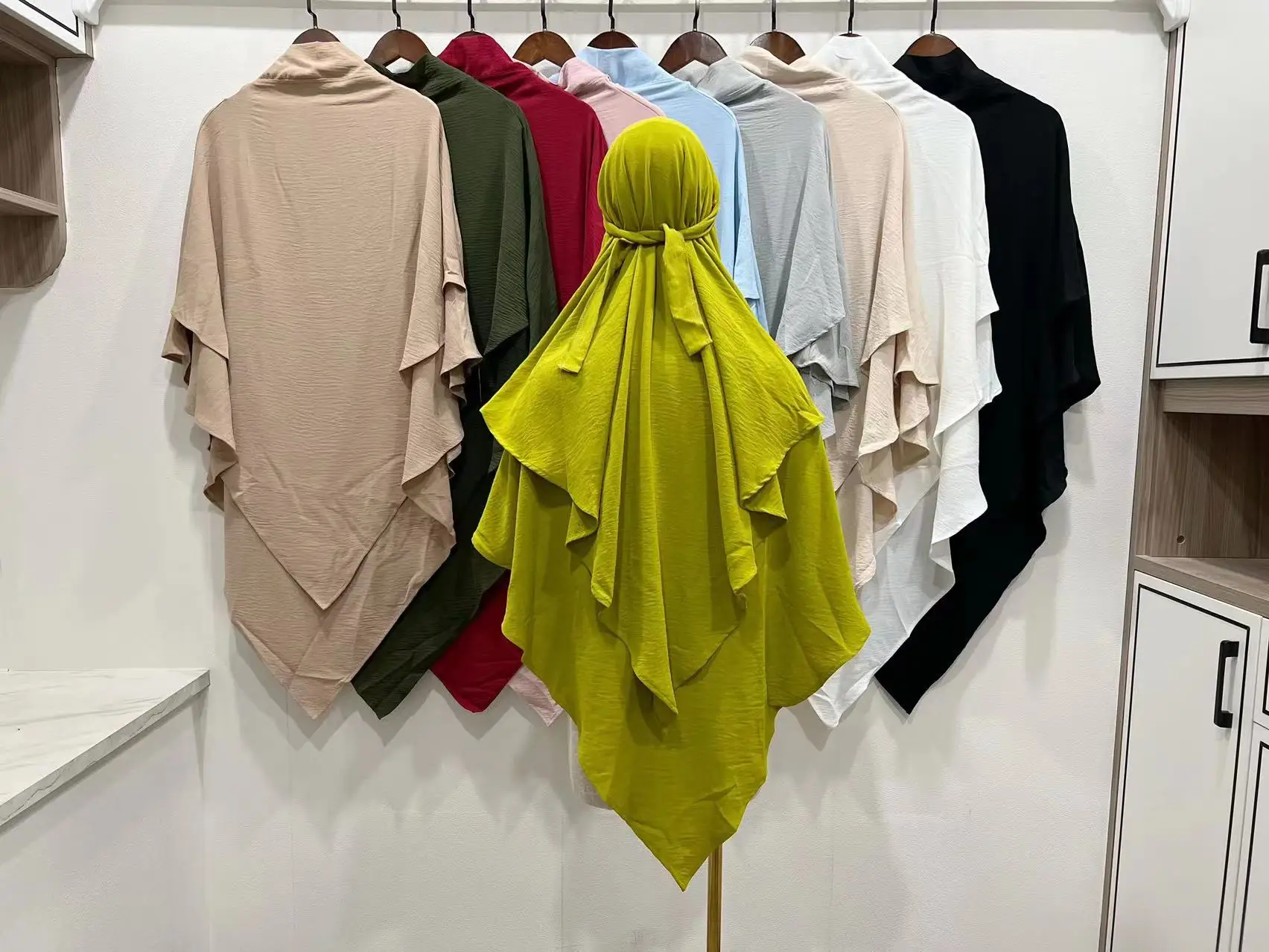 Islamic Women Hijab Sleeveless Hooded Jilbab Tops Abaya Eid Prayer Garment Face Cover Niqab 2 Layers Long Khimar Hijab