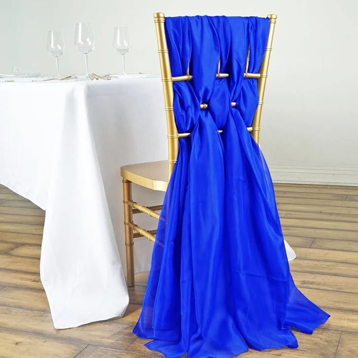 
high quality 5 pieces chiffon fabric chair sash 19'*72' free tied chiavari chair decoration sashes tie 