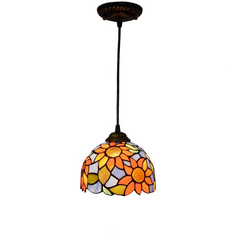 Stained glass retro dining room chandelier European bar teahouse dining table bedroom balcony corridor glazed lamp