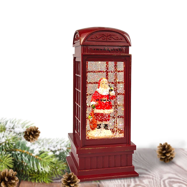 Red Swirling Glitter Santa Globe Christmas Water Led Telephone Booth Lantern