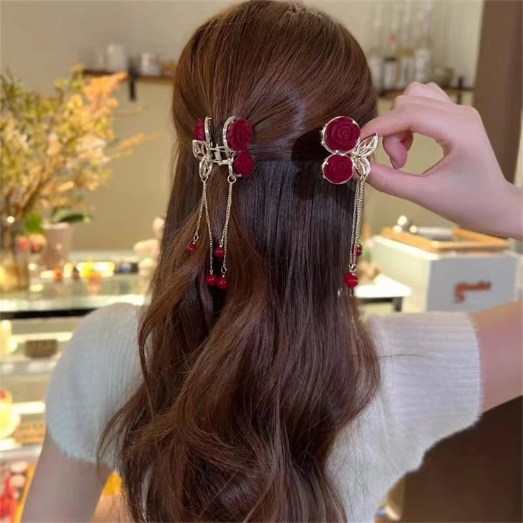 Wholesales Custom Made Diamond Hair Accessories Women Luxury Small Metal Hair Clips Cherry Hair Claw