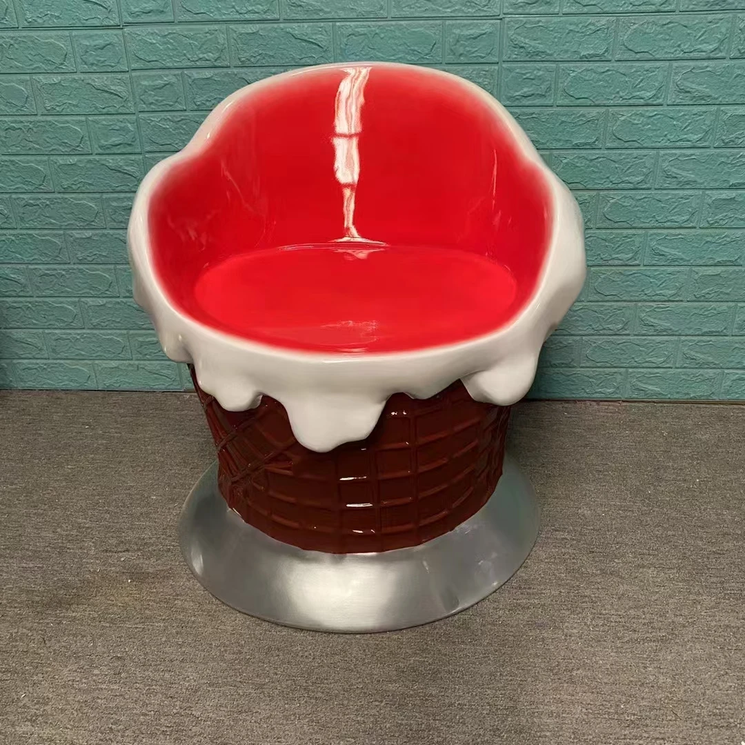 Outdoor sculpture ice cream cone chairs dining tables statue pop art cartoon fiberglass chair seating sculpture for market