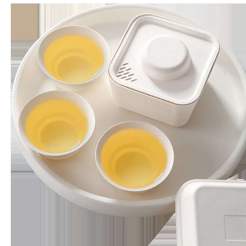 Tea Box Disposable Tea Set Travel Bagasse Paper Biodegradable Compostable Sugarcane Tea Pot