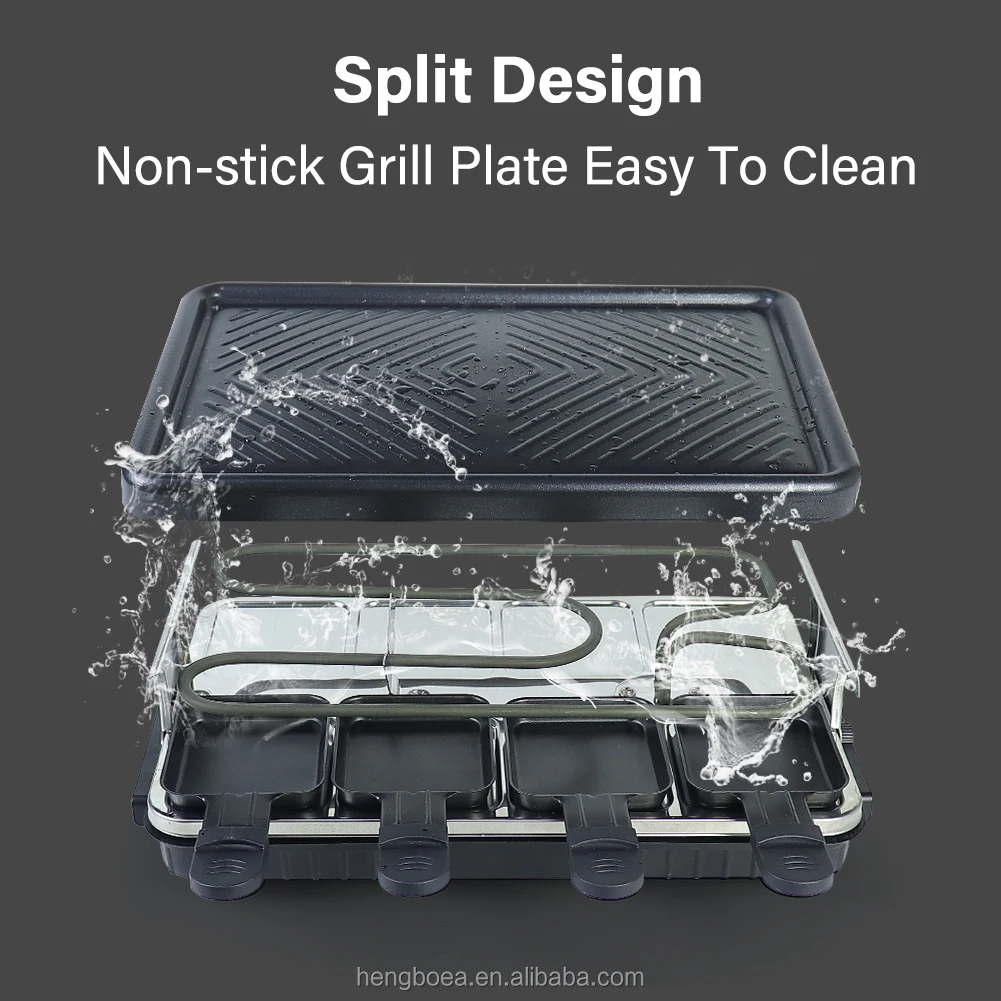 
portable mini electric bbq raclette grill Indoor Barbecuewith Non-Stick Coating Grill Plate with Flat & Ridged Surface 