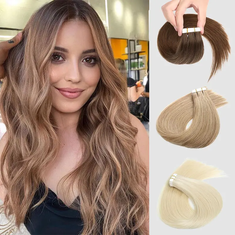 Russian ombre invisible tape ins human hair extensions, mini tape in hair extension