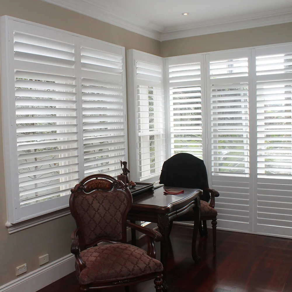 Wholesale New PVC shutters sliding folding shutter doors White 89mm Louvre Plantation Shutters