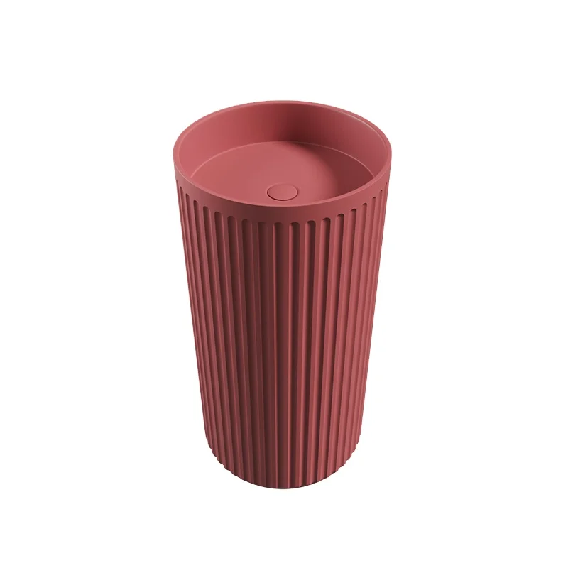 Modern Design Freestanding Pedestal Solid Surface Artificial Stone Cylinder Sink Mount Top Selling Hotels Polished Wash Bathroom