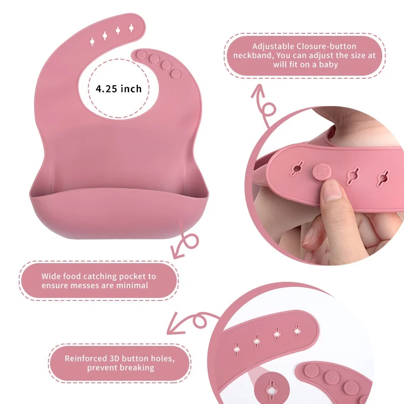 Wholesale Five-piece Free Baby Silicone Feeding Set Fork Spoon And Bibs Usse Suction Silicone Baby Feeding Set