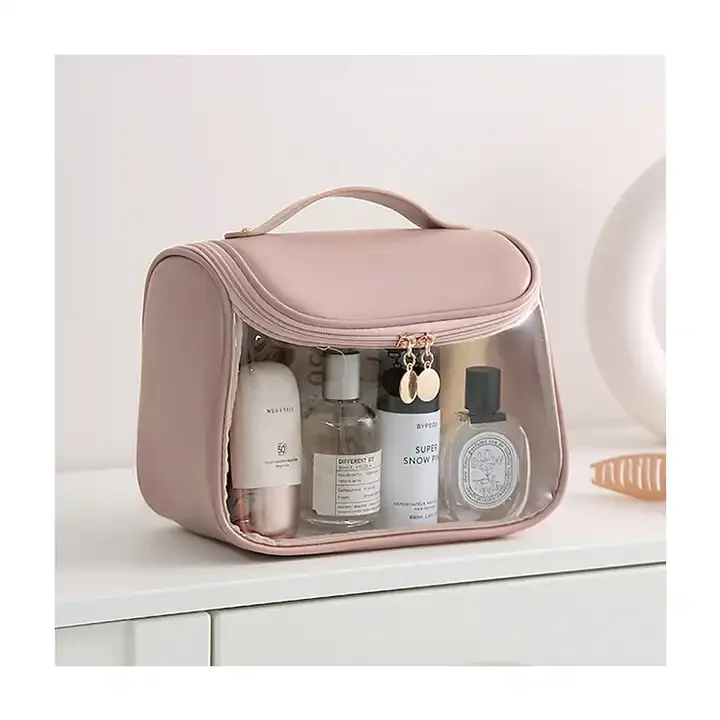 Luxury PVC Cosmetic Bag Lady Washbag PU Makeup Storage Bag PVC Clear Travel Hanging Bag