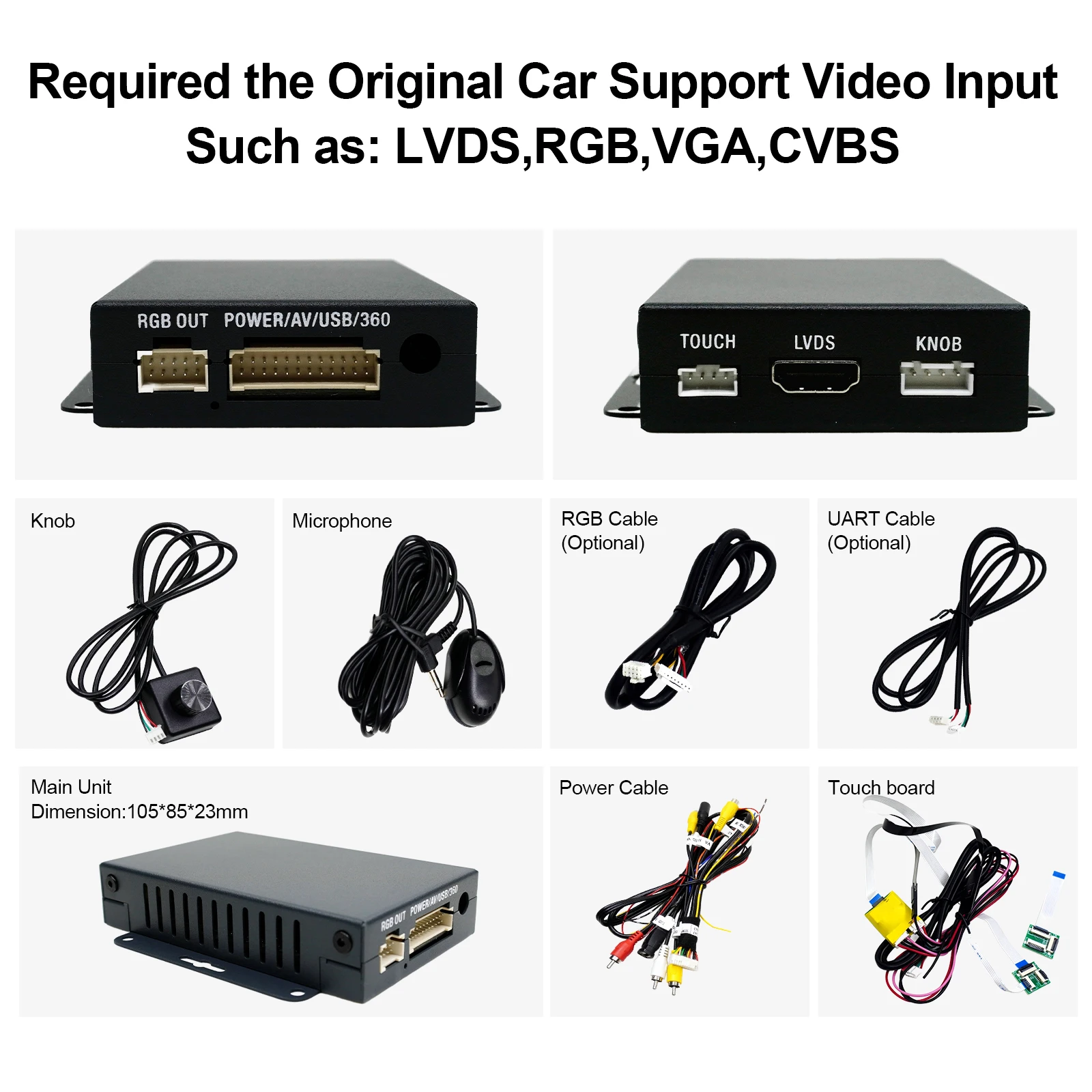 Universal LVDS Carplay Interface With Konb Operation Wireless Android Auto Compatible Car CVBS or Qdis NetWork Video Interface