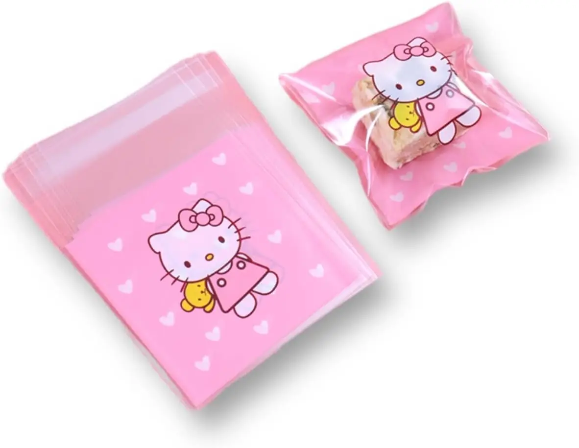 Kitty Cookie Bag homemade Pink Self Sealing Cute Bubble Gum Candy Pouch Cellophane Packaging Bags
