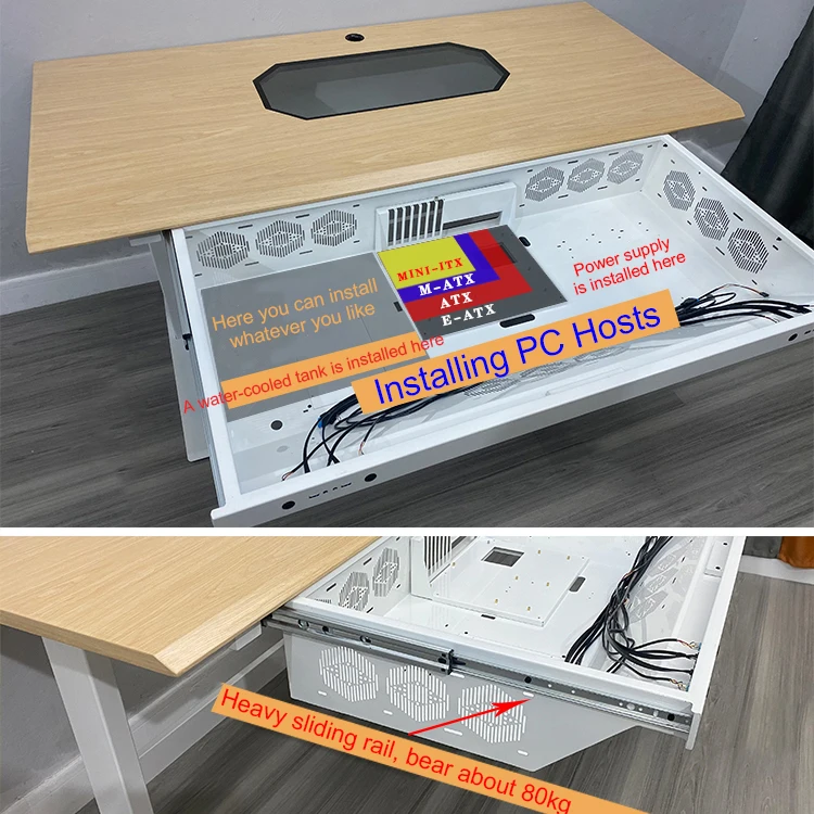 2023 Pull-Out Drawer PC Table Desk RGB ATX  DIY Cooling Fan Computer Gaming Case And Desk Two In One Combo