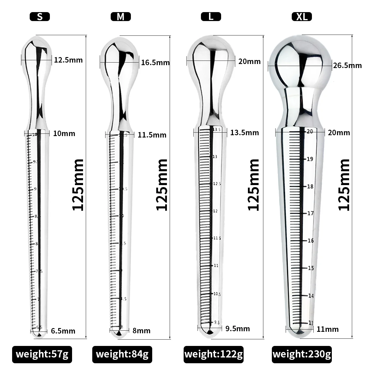FRRK-178 Smooth Urethral Dilator with Multiple Width Sizes for Anal plug Urethral plug Metal Sounds Urethral male masturbator