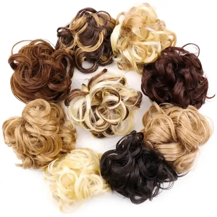 Messy Curly Short Synthetic Hair Extension Chignon Donut Roller Bun Wig Claw Clip In Hairpiece for Women