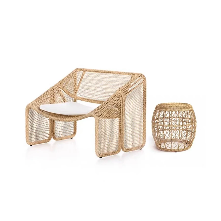 Convertible Waterproof Outdoor Beach Outdoor 4 Pieces Woven Rope  Bamboo Sofa Set For Garden