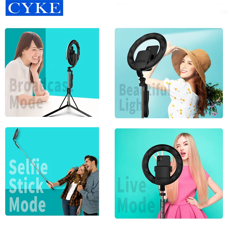 CYKE L06 8 Inch Ring Light Tripod Phone Holder Portable Led Fill Light Live Video Selfie Stick Tripod Wireless Remote For Tiktok
