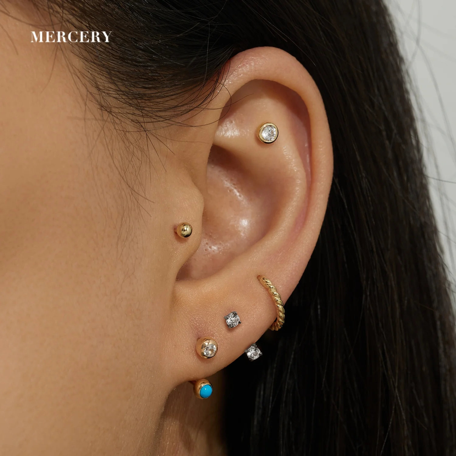 Mercery Horseshoes Earring 14k Solid Gold Real Diamond Labret Piercing Acero Helix Ear Piercing For Women Body Piercing Jewelry