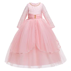 Baby Boutique Prom Dress Full-length Long Lace Sleeve Children Wedding Ball Gown