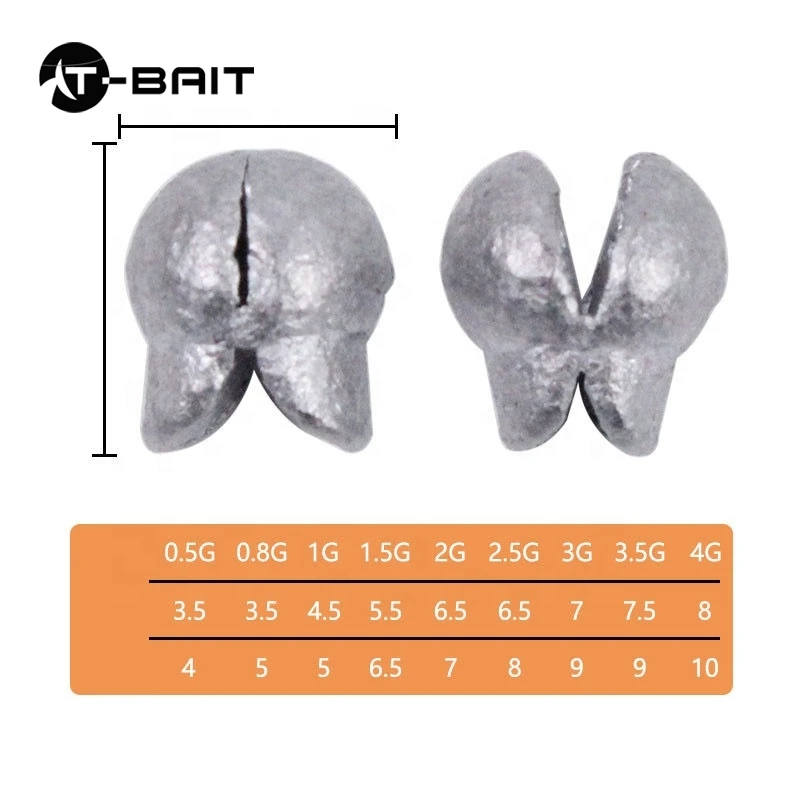 Factory supply fishing accessories 0.5g-4g open bite lead sinker 500g nude color lead sinkers for fishing