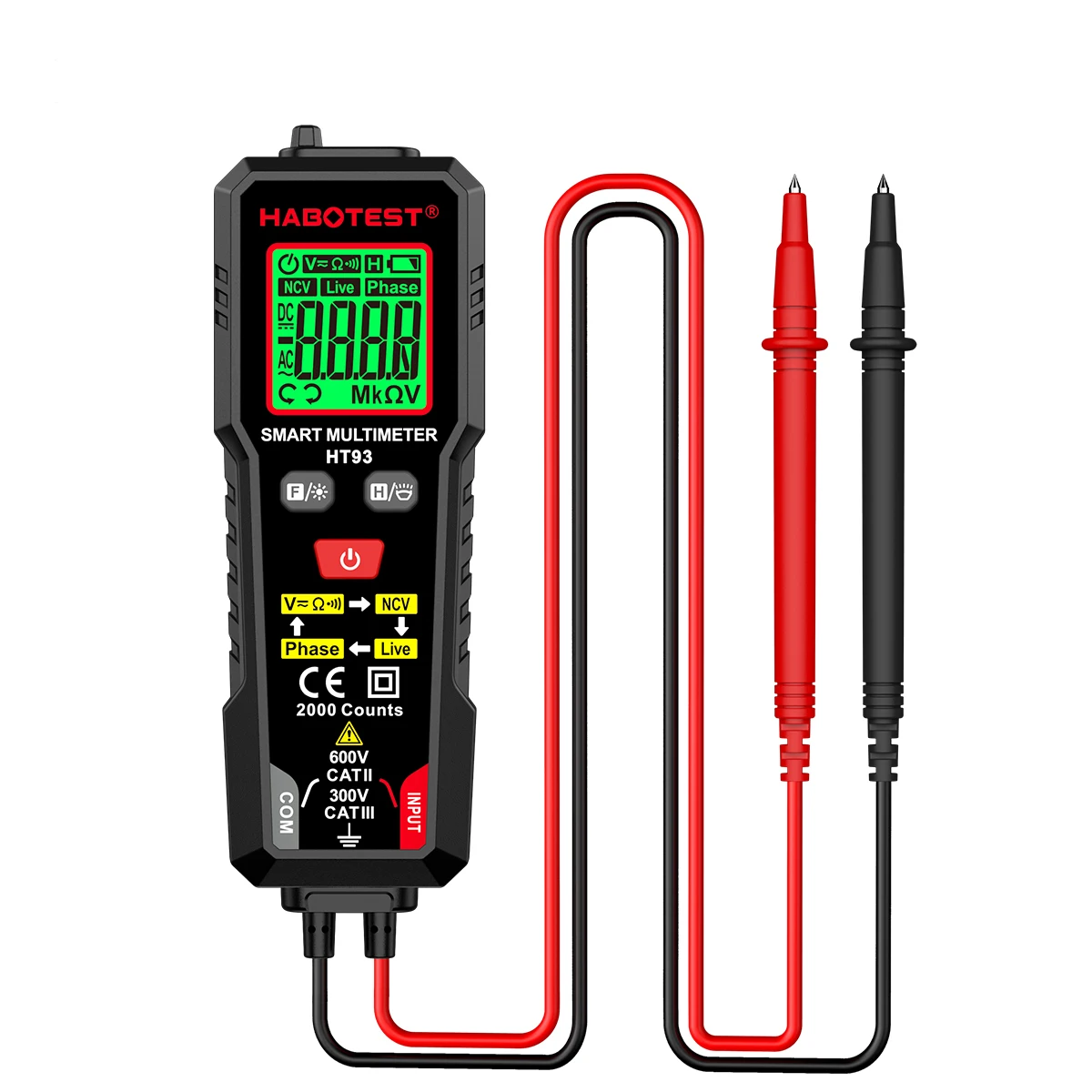 HABOTEST True RMS Phase Sequence Detector Multitester Digital Volt Meter AC DC 600V Smart Multimeter  HT93