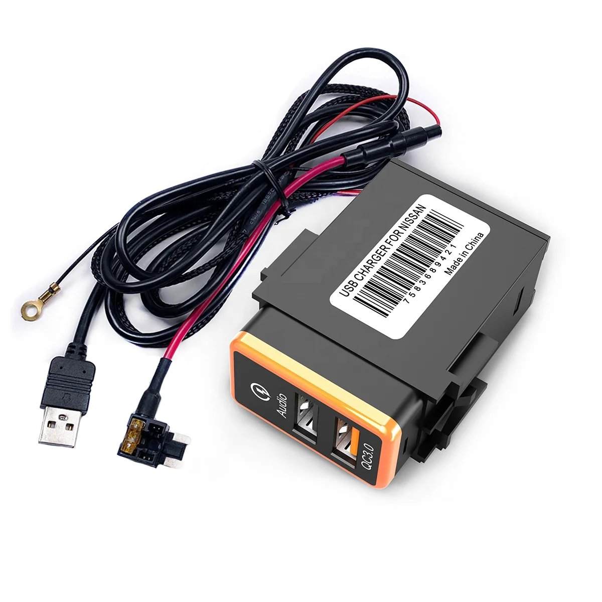 12 В QC3.0 USB адаптер для зарядки с аудио портами для приборной панели, зарядное устройство для сотового телефона для Nissan