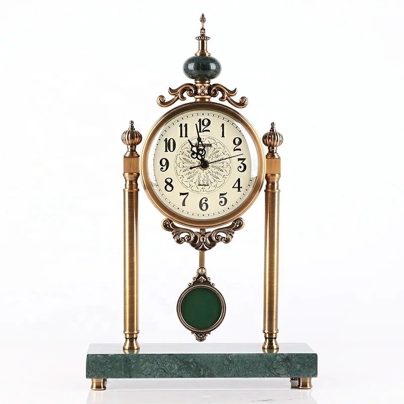 
European style retro creative marble swing decoration table clock 