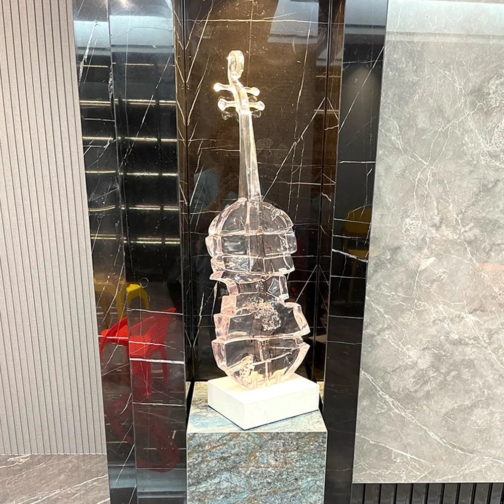 Professional Customization Modern Art Crystal 3D Artware Home Decoration Metal Handicraft Ornaments Violin Sculpture