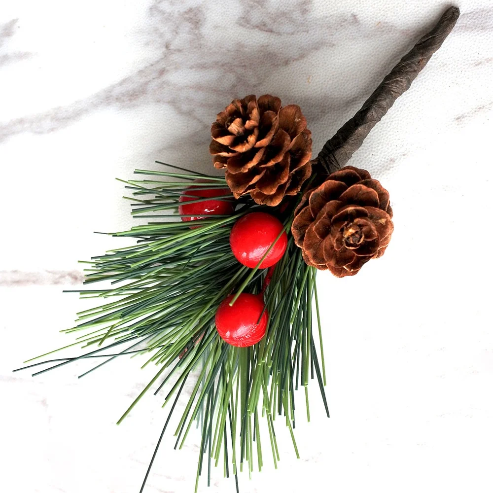 Cowinner Red Berry Pinecones Pine Needles Stems Artificial Christmas Berries Picks Decor for Xmas Garland Wreath Ornaments