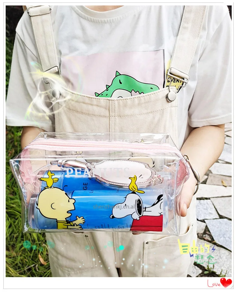 Large Capacity Portable Floral Transparent Pencil Bag Pencil Case Stationery Box