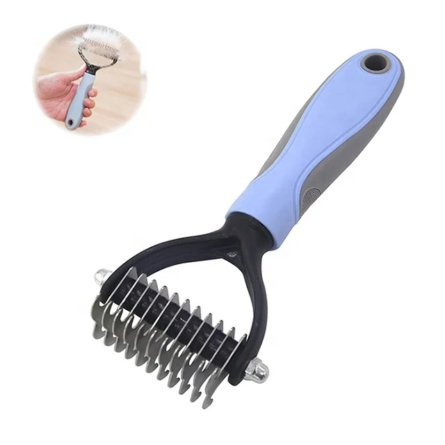 Shopee Wholesale Cheap Two-Side Stainless Steel Comfortable Handle Pet Undercoat Rake Dog Knot Comb
