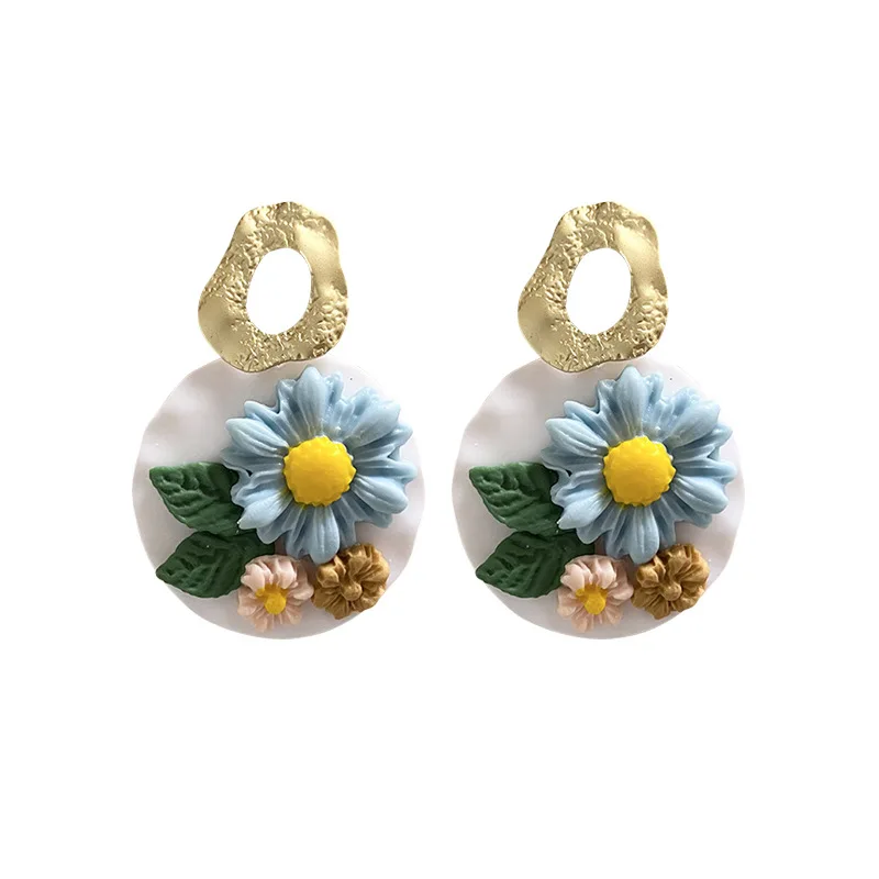New Handmade Flower Polymer Clay Earrings Colorful Sunflower Daisy Pink Young Girl Drop Earrings Women Jewelry Gift