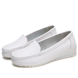 TPR sole cow leather upper women shoes loafers non-slip white nursing shoes for nurse