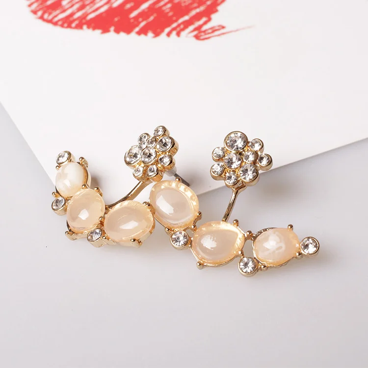 V&R Qingdao Chinese Supplier Fashion 18k Gold Plated Front Back Flower Gold Plating Crystal Rhinestone Earring