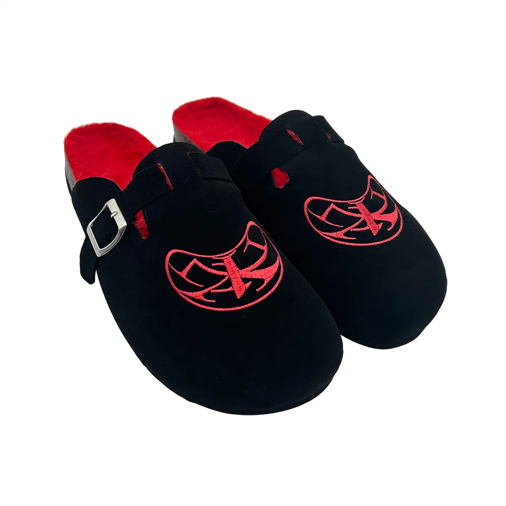 Custom Half-pack Clogs for Men Suede Mules with Arch Support Fur Lined Clogs with Adjustable Buckle Slip-On Clogs Cork Slippers